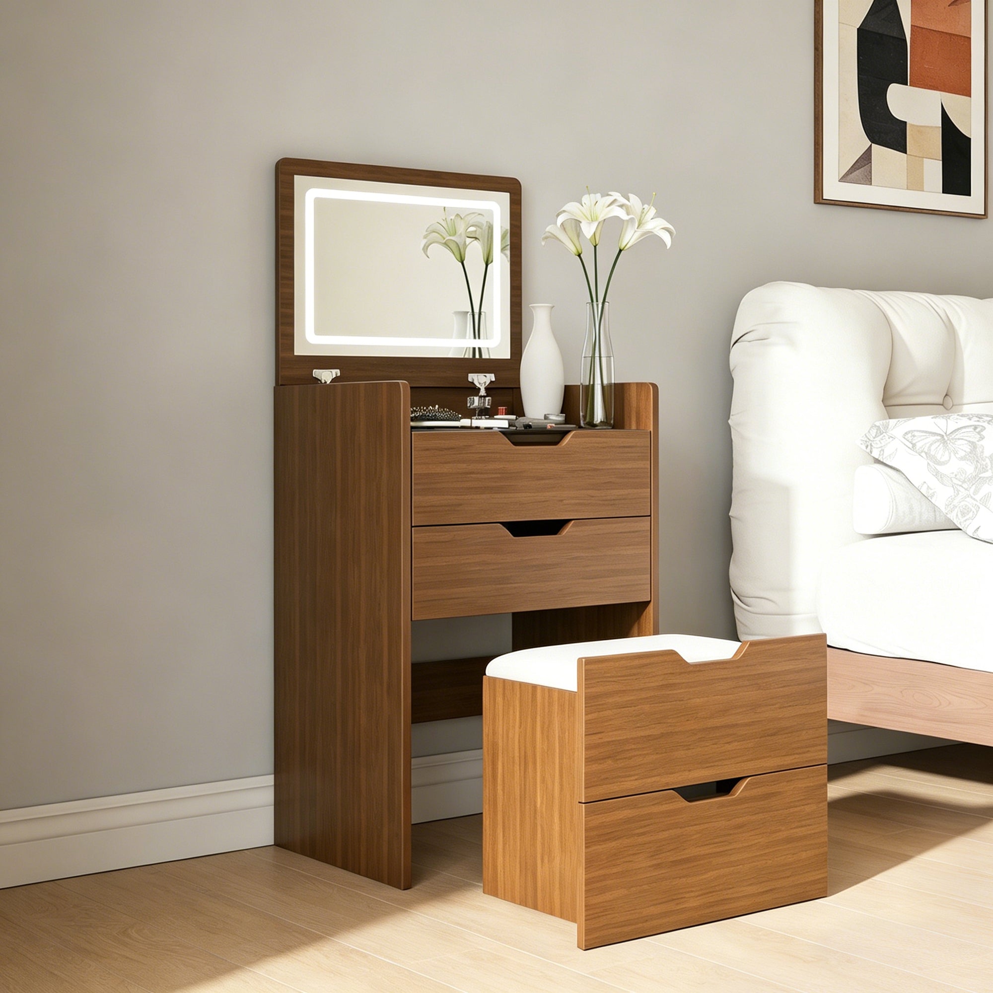 18.9'L 3-in-1 Vanity Desk with Lighted Mirror & Stool