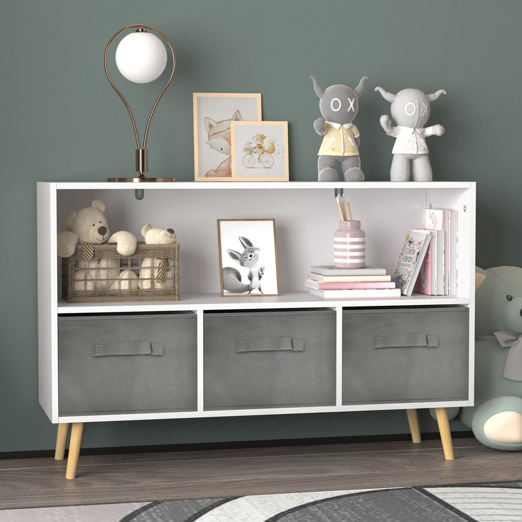 Children's Book Display Kids Bookcase with 3 Fabric Bins