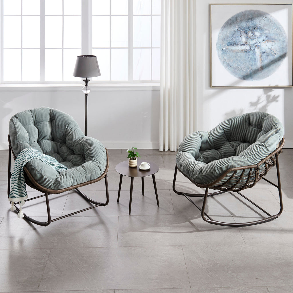 Outdoor Rattan Rocking Recliner Chair with Padded Cushion
