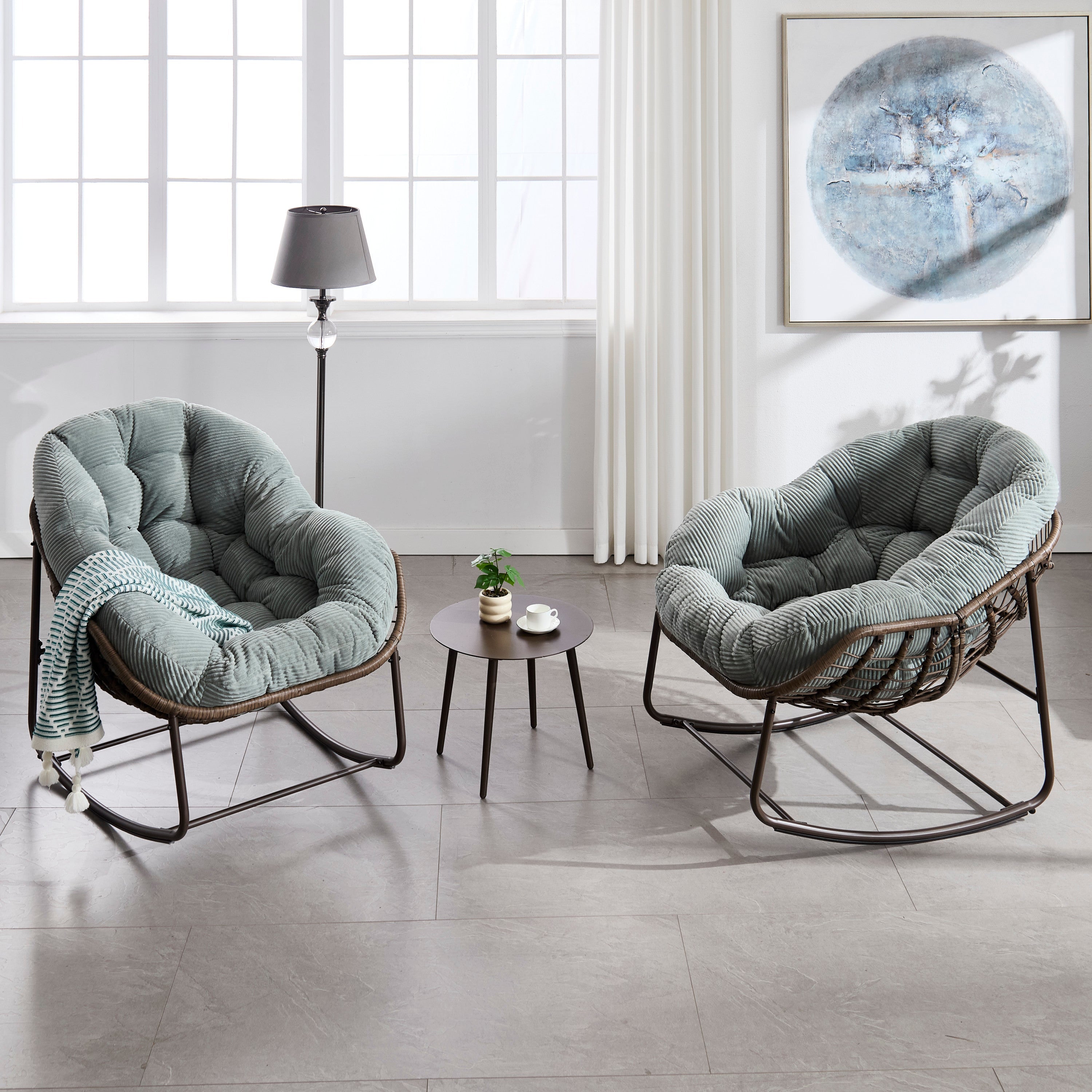 Outdoor Rattan Rocking Recliner Chair with Padded Cushion