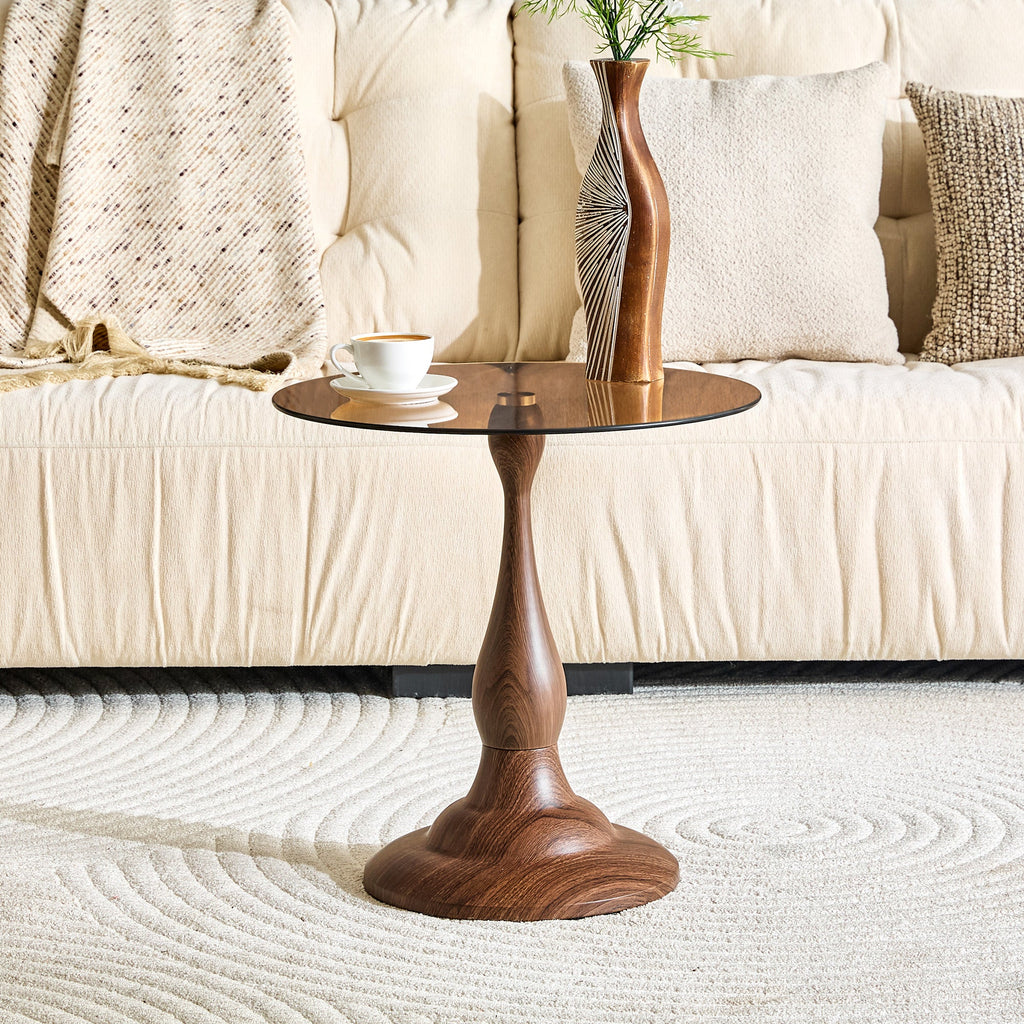 20" Small Luxury Metal Round Side Table with a Glass Top