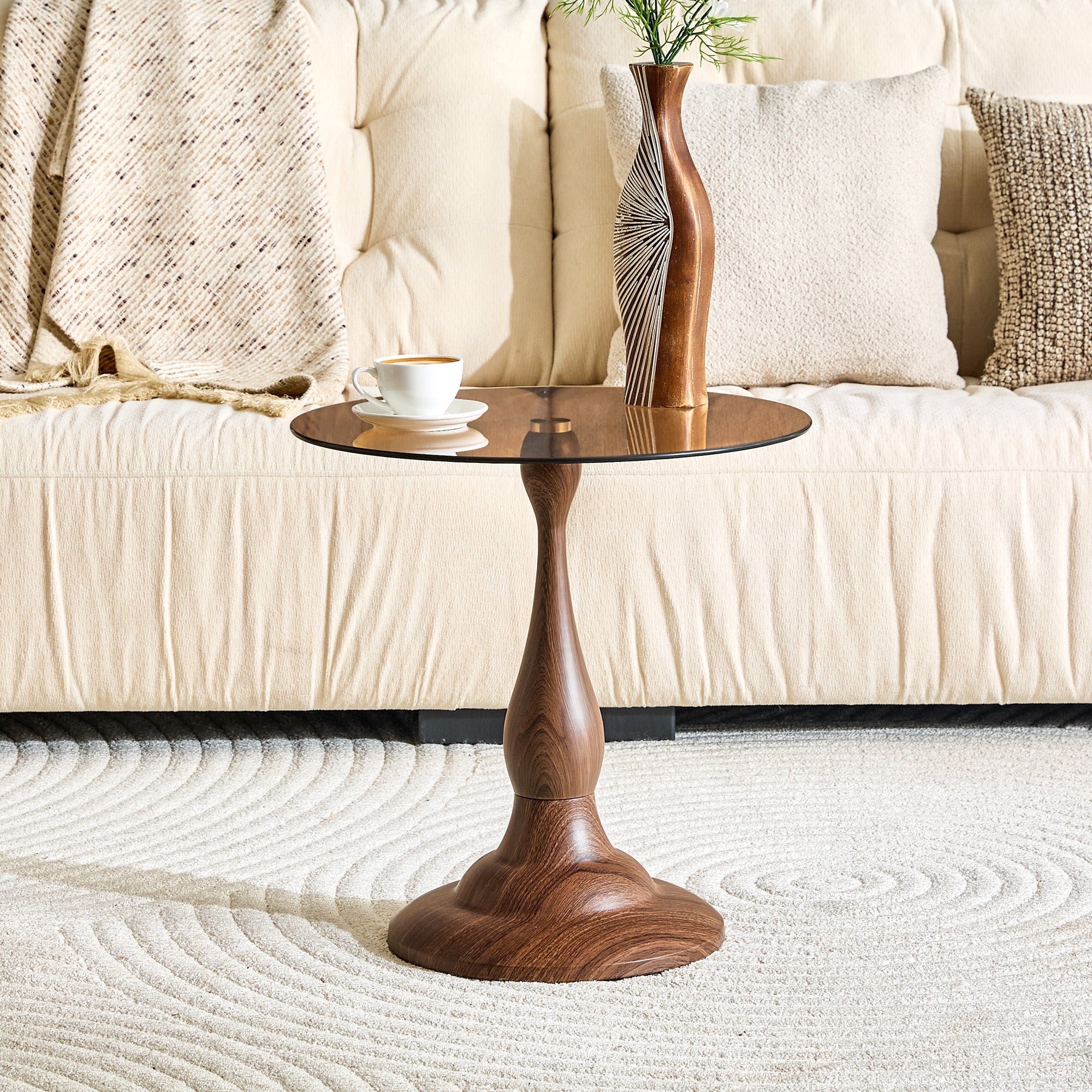 20" Small Luxury Metal Round Side Table with a Glass Top