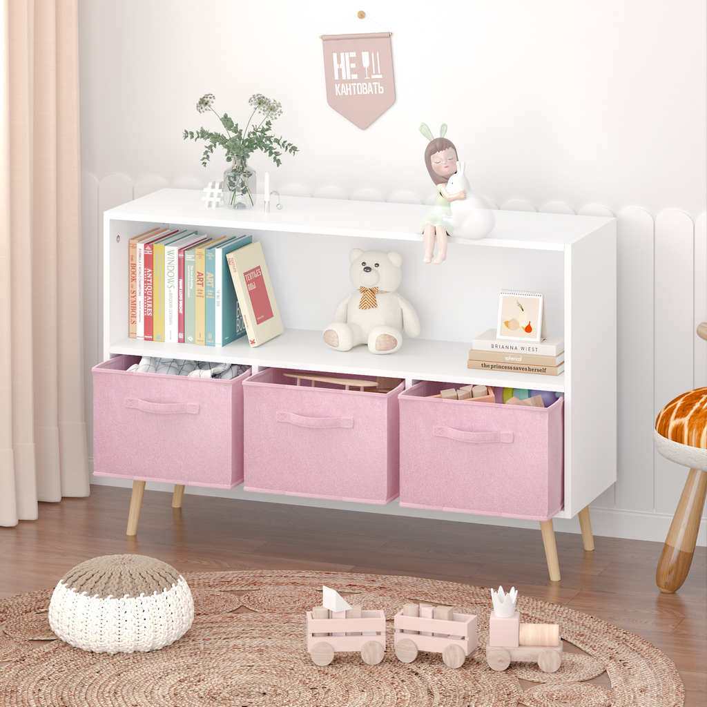 Children's Book Display Kids Bookcase with 3 Fabric Bins