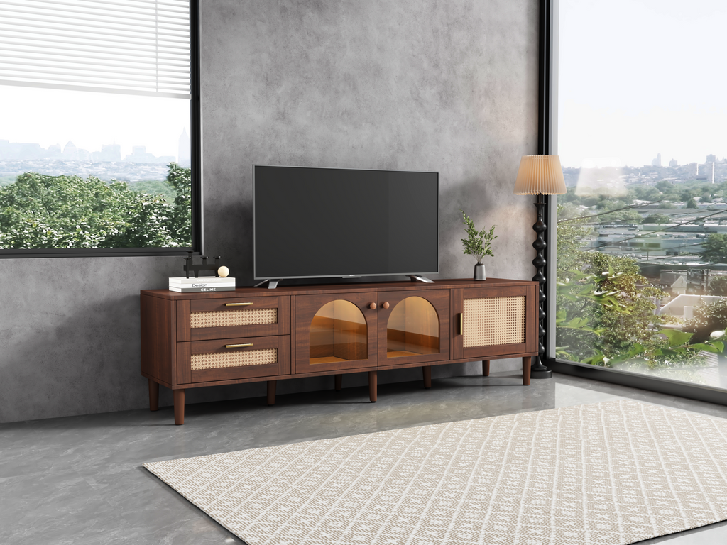 70" Rattan LED Light Entertainment TV Stand