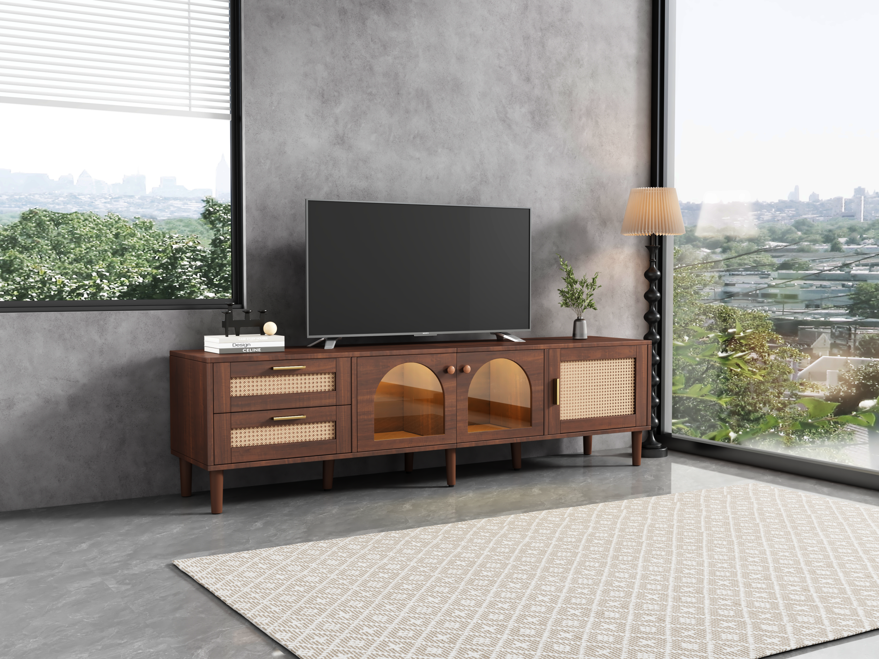 70" Rattan LED Light Entertainment TV Stand