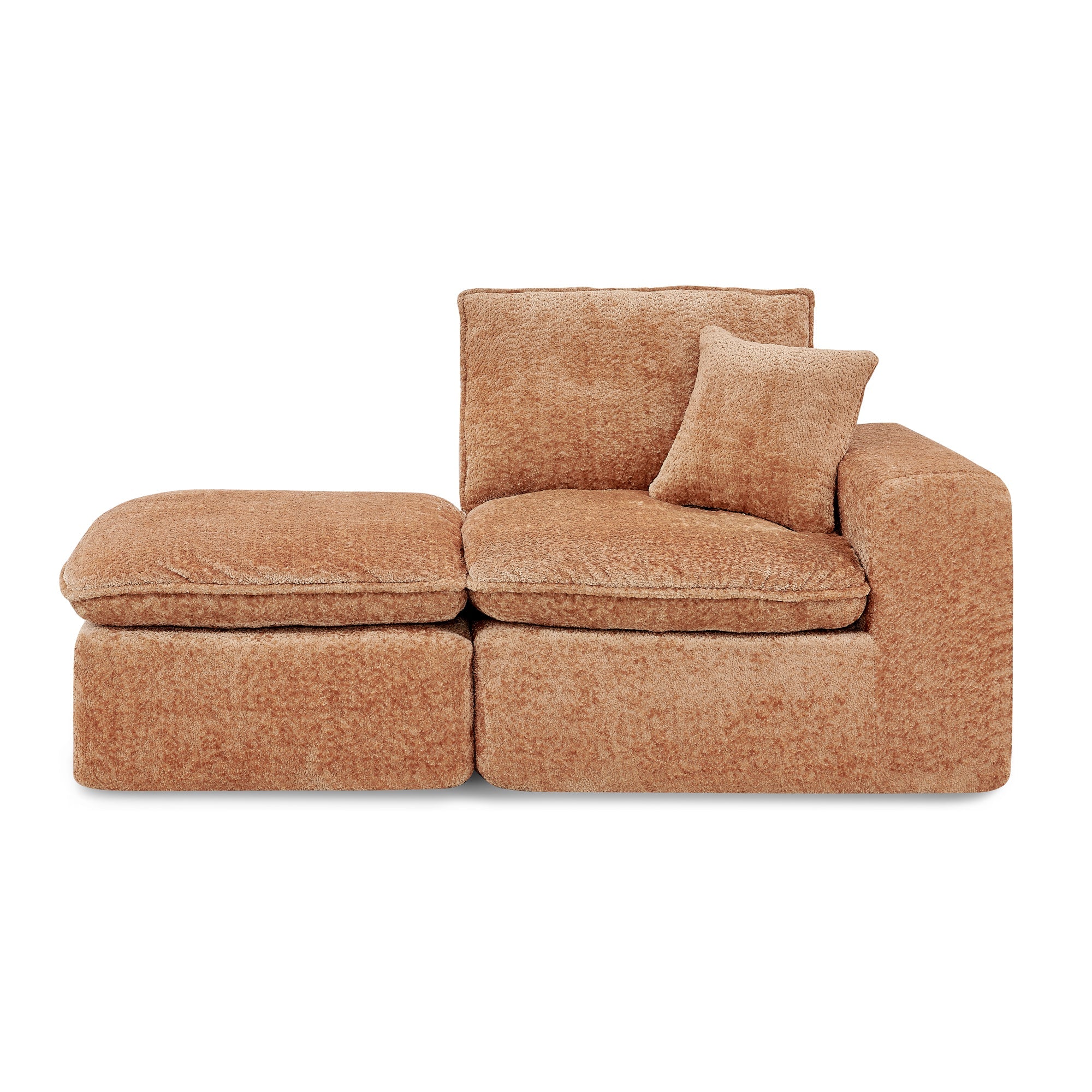 Modern Orange L-Shaped Sectional Sofa with 2 Ottomans Cloud-Like Modular Couch