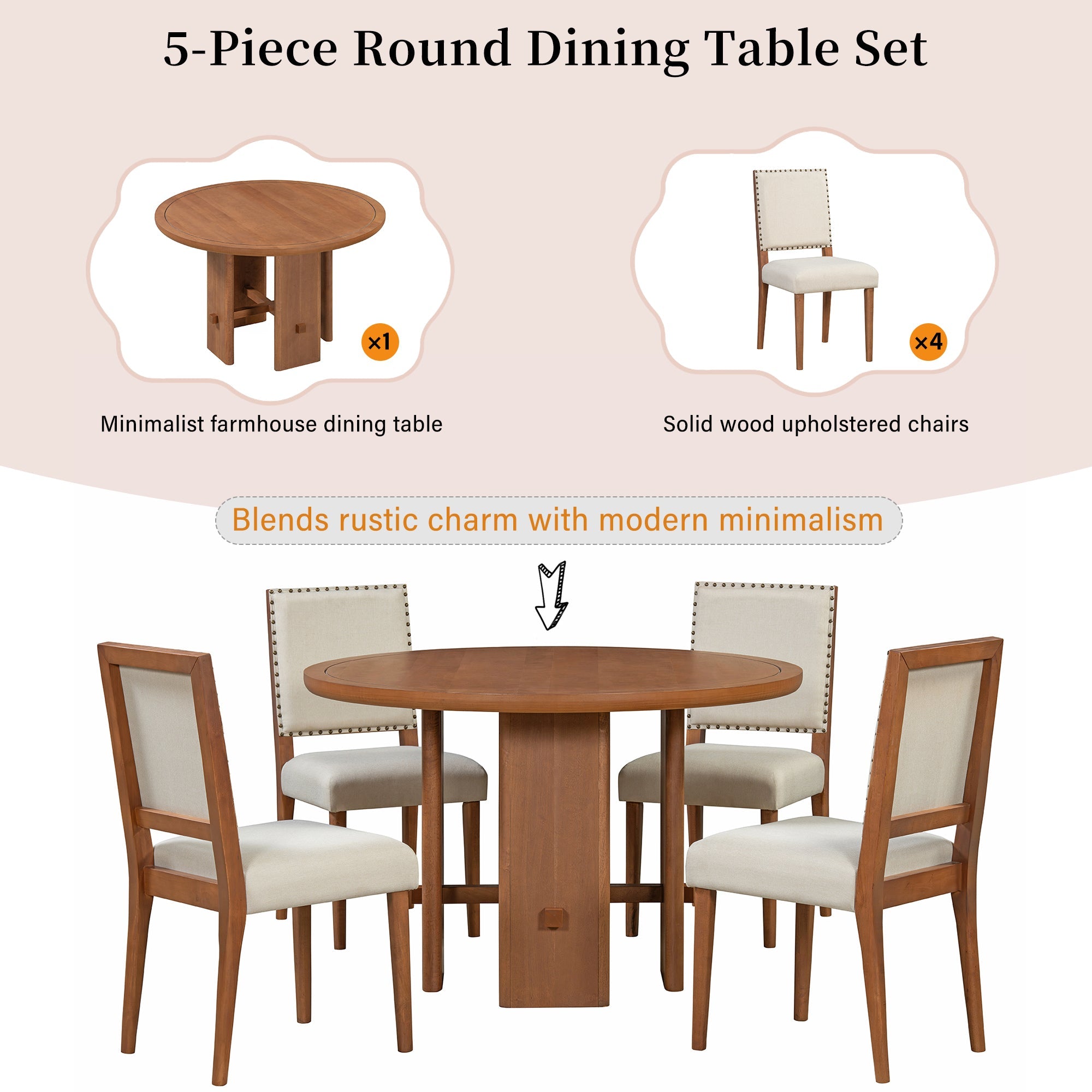Minimalist Farmhouse Round Dining Table Set