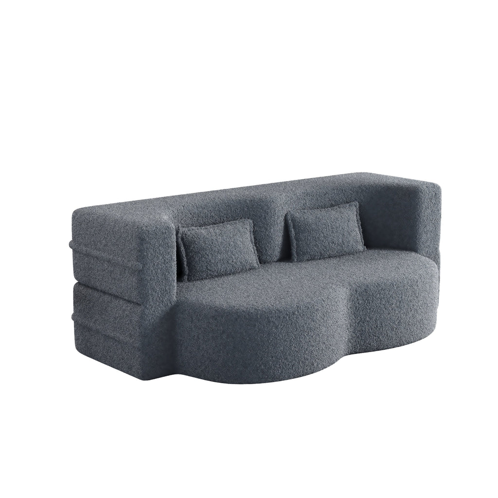 Modern Convertible Teddy Fabric Sofa with 2 Pillows