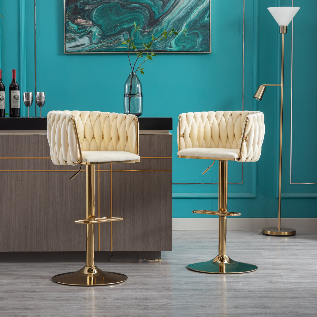 Swivel Height Adjustable Mechanical Lifting Velvet Bar Stools (Set of 2)
