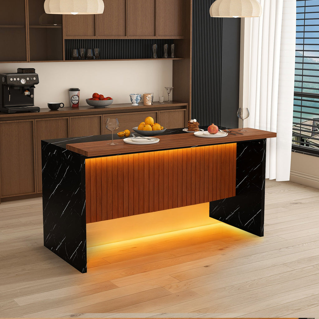 63' Modern Kitchen Island with Marble-Look Surface (Island Only)