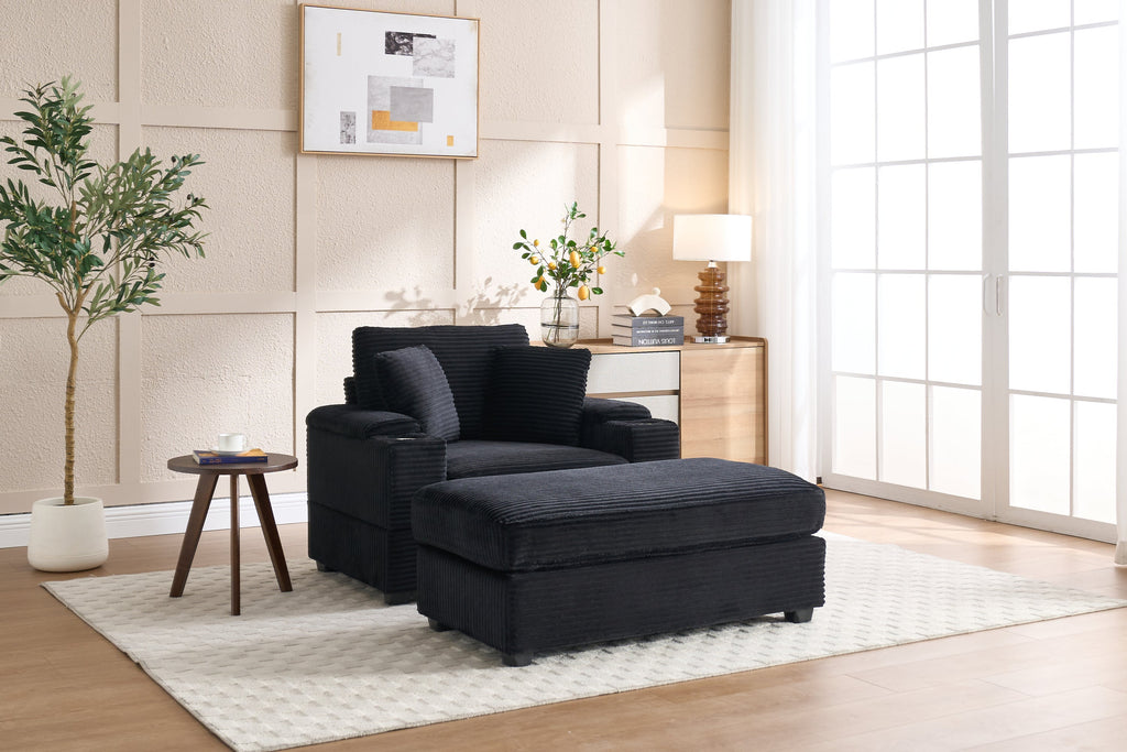 Corduroy Upholstered Chaise Lounge Sofa with Handrail Storage