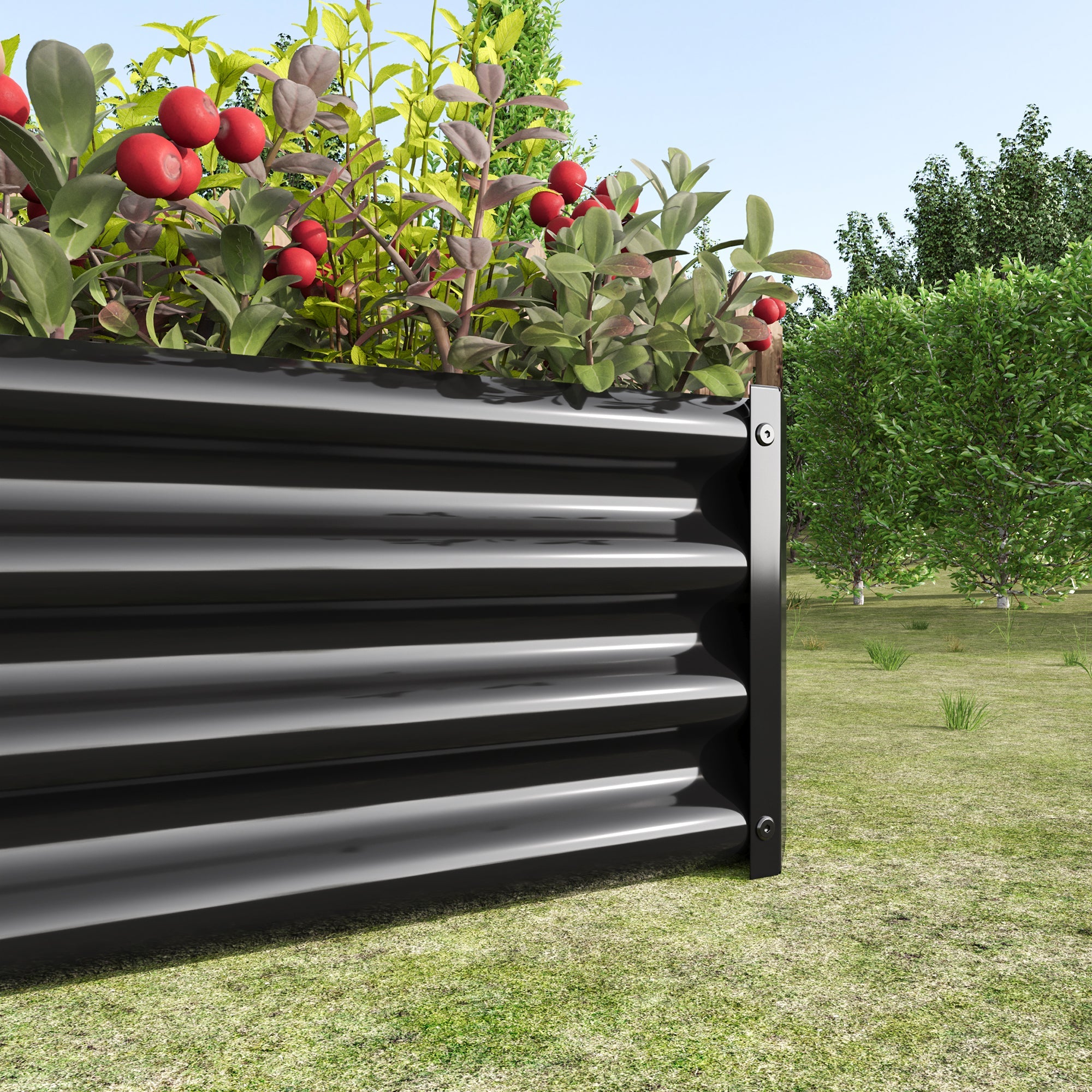 4x2x1ft Metal Raised Garden Bed Black Rectangle Planter Box Vegetables Herbs