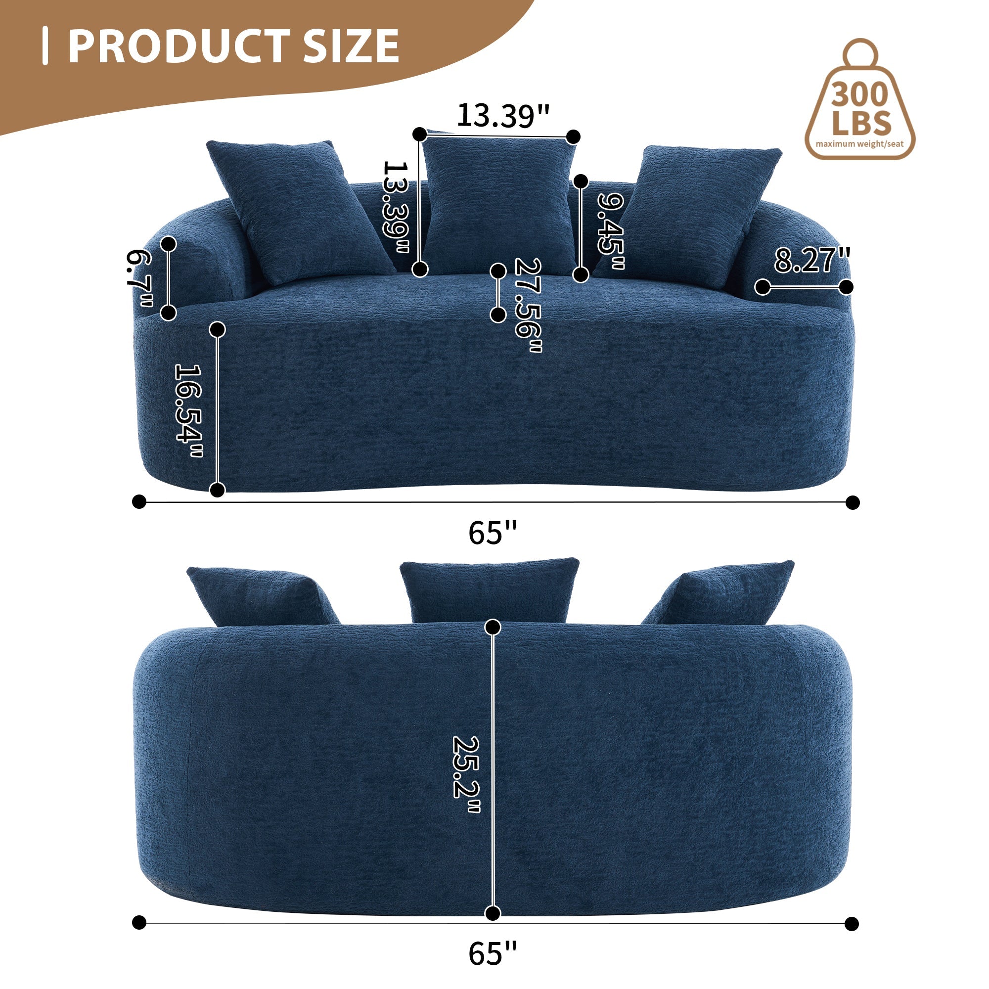 Loveseat Sofa with Wood Grain Chenille Fabric