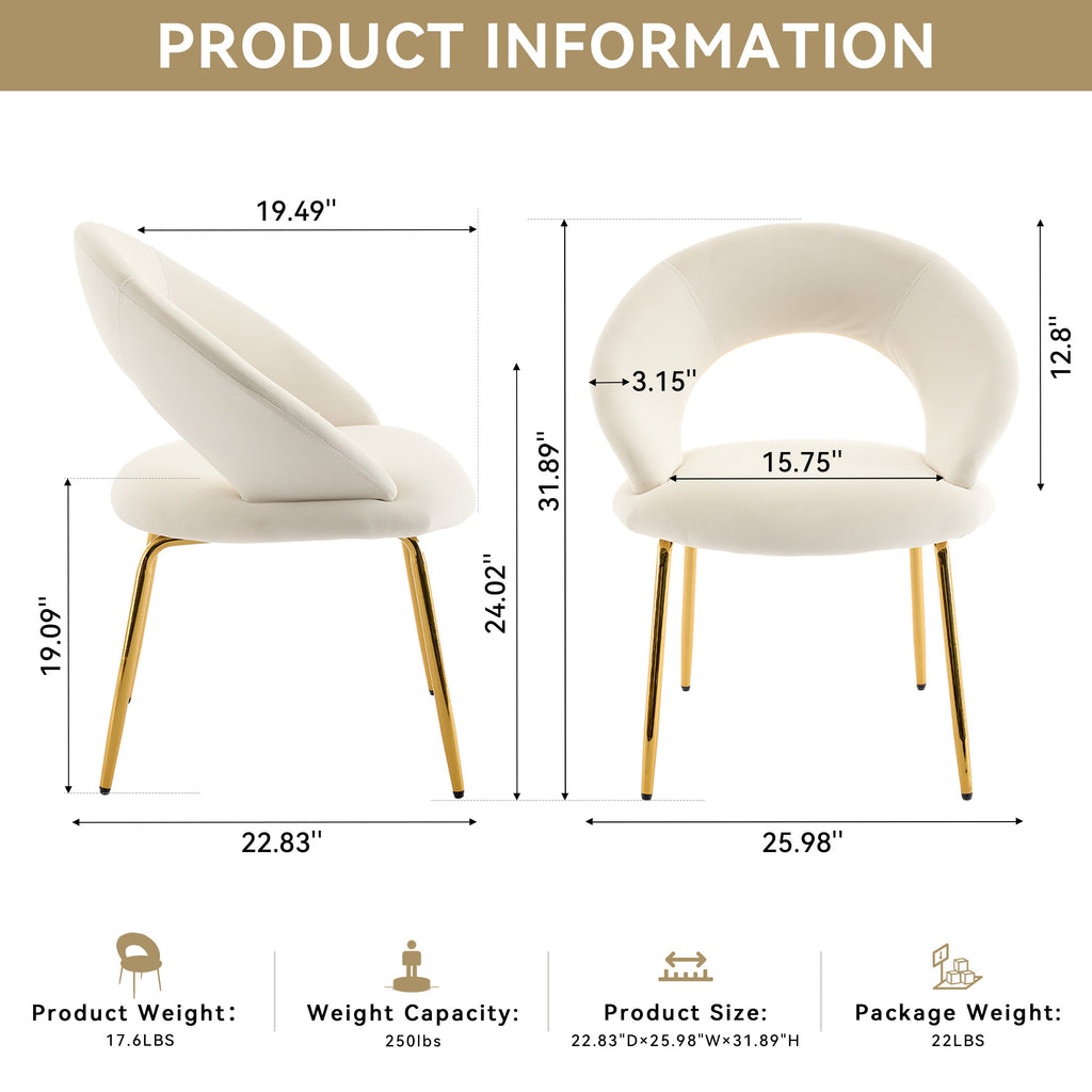 Velvet/Teddy Fabric Dining Chairs with Curved Backrest