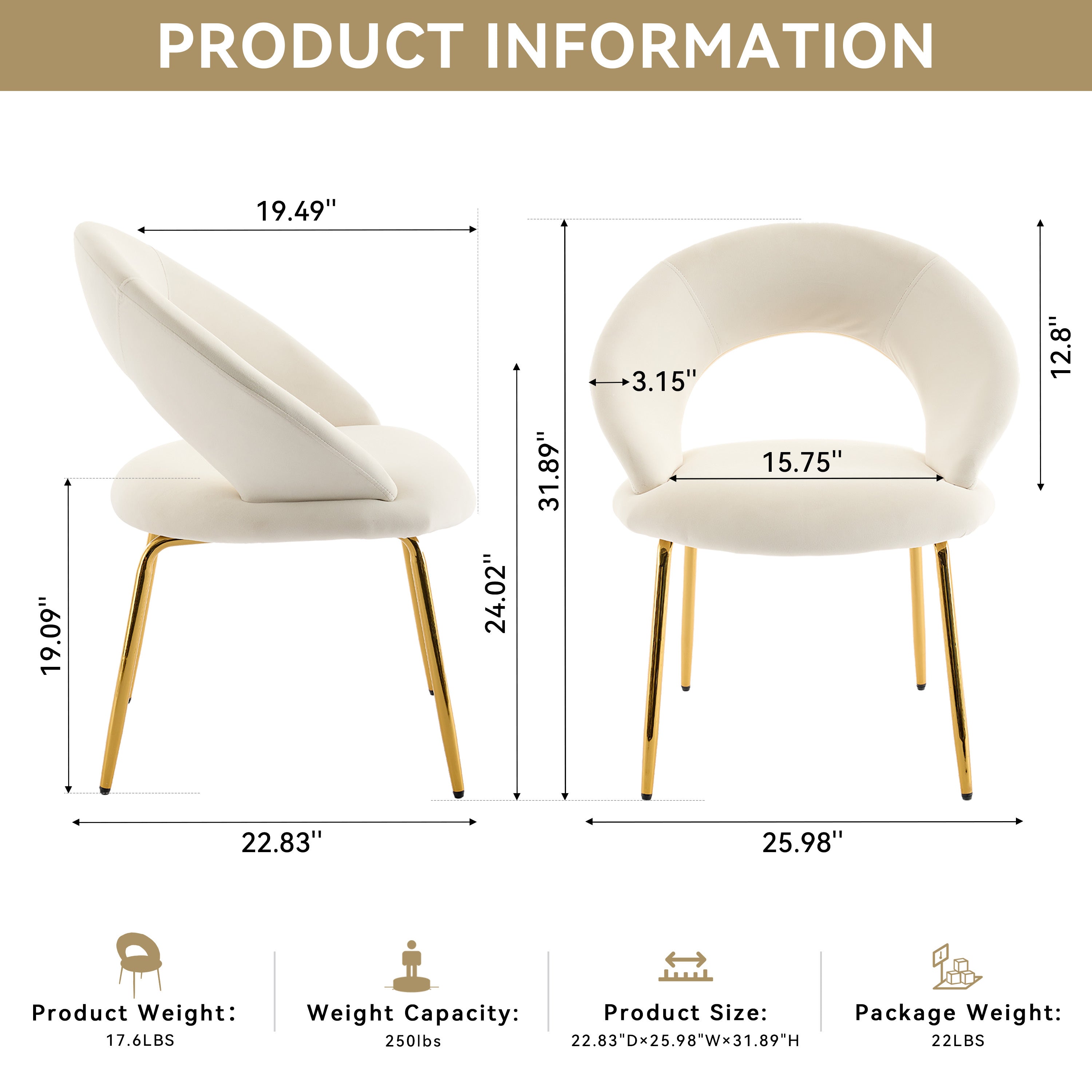 Velvet/Teddy Fabric Dining Chairs with Curved Backrest