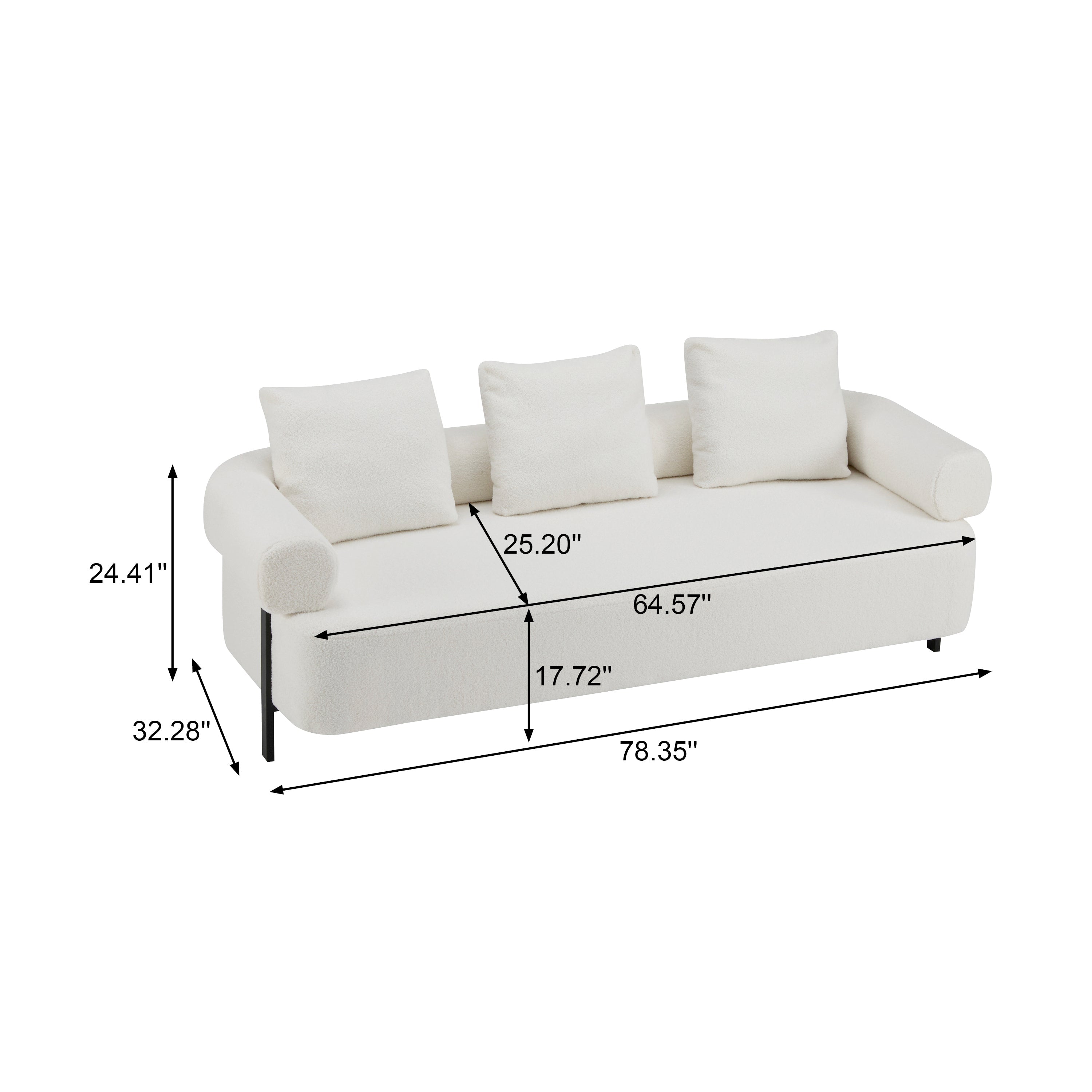 78' Modern Upholstered Sofa with 3 Plush Pillows