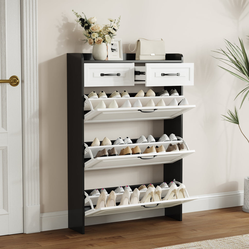 Black Shoe Cabinet with 3 Doors 2 Drawers