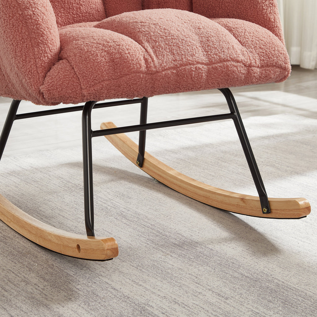 Tufted Upholstered Teddy Fabric Glider Rocking Chair