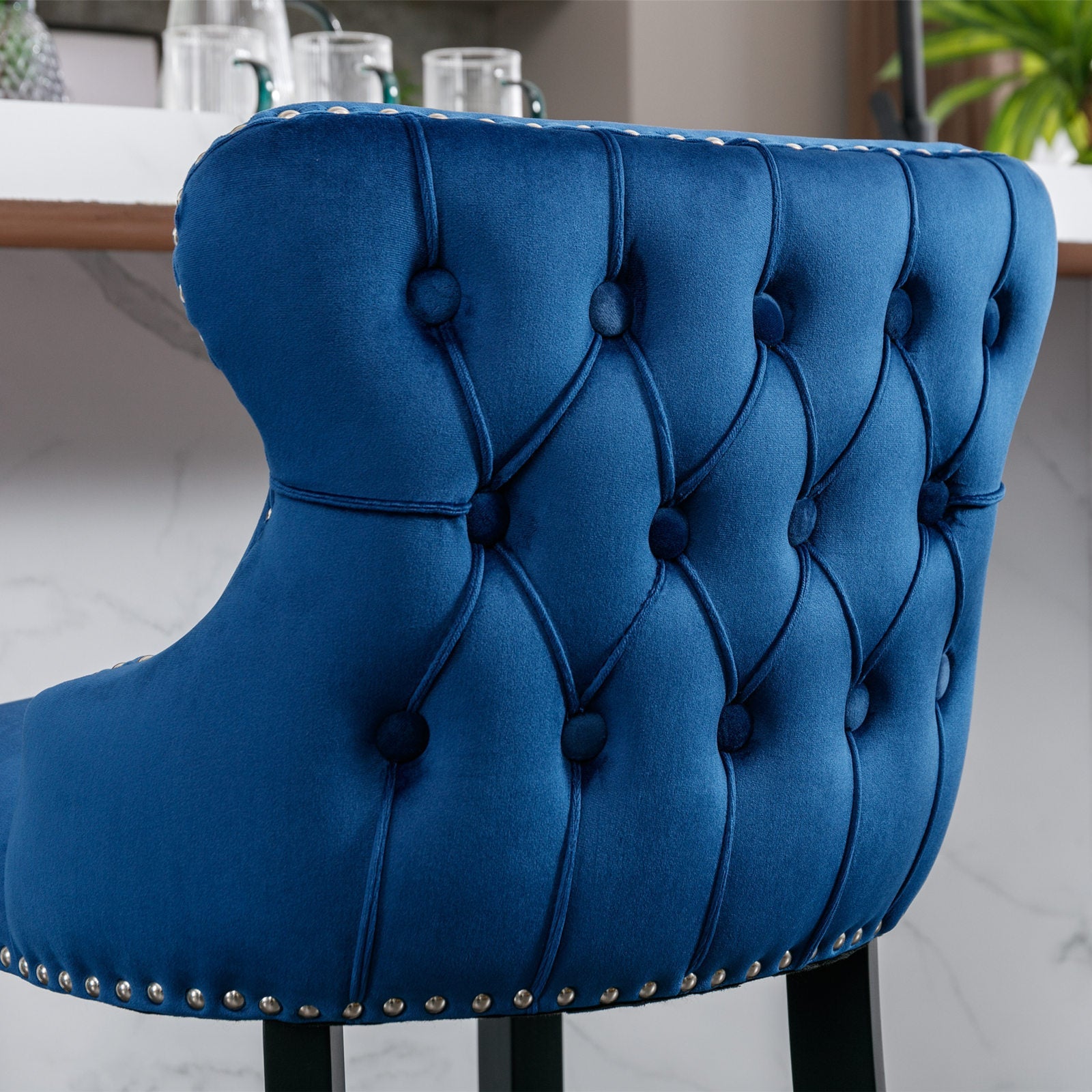Leisure Style Velvet Upholstered Wing-Back Barstools (Set of 2)