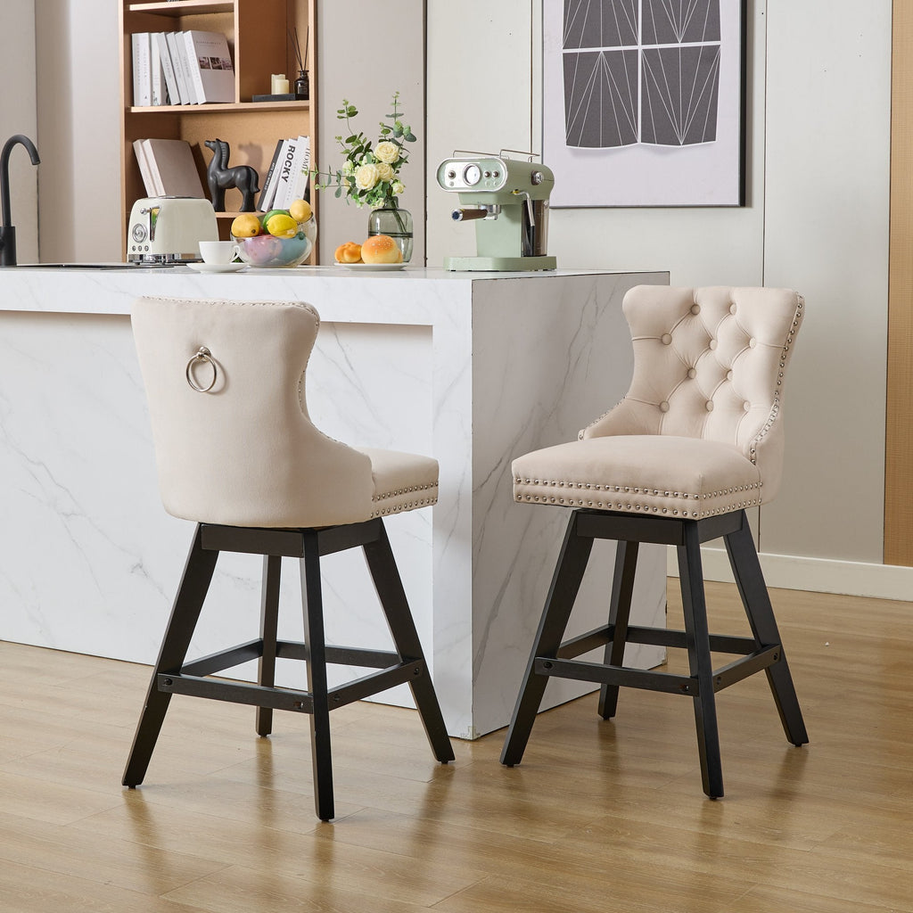 Swivel Velvet Barstools with Button Tufted Decoration (Set of 2)