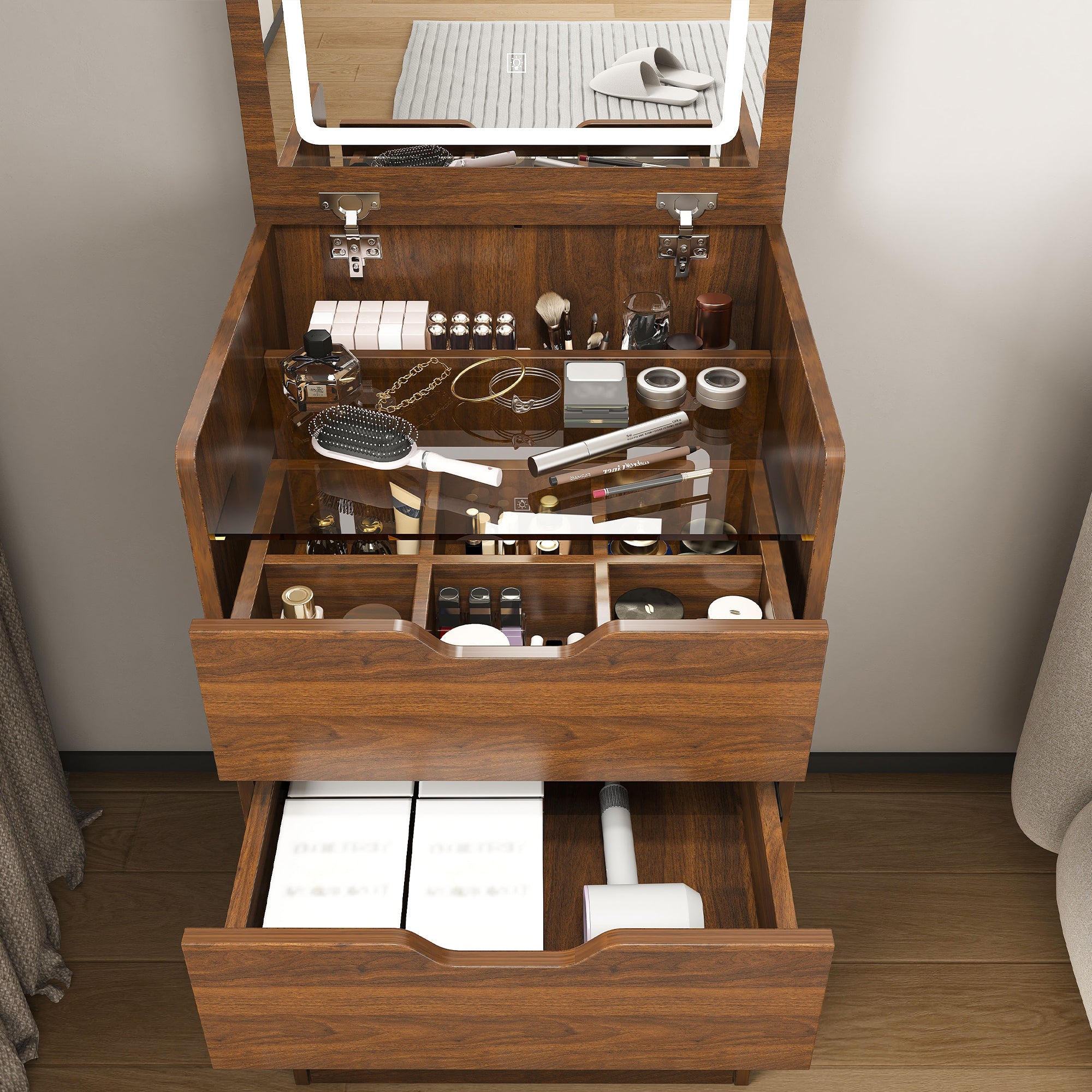 18.9'L 3-in-1 Vanity Desk with Lighted Mirror & Stool
