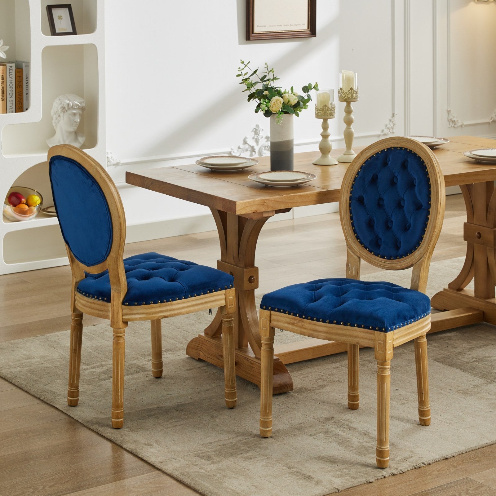 French Style Solid Wood Frame Velvet Dining Chairs (Set of 2)