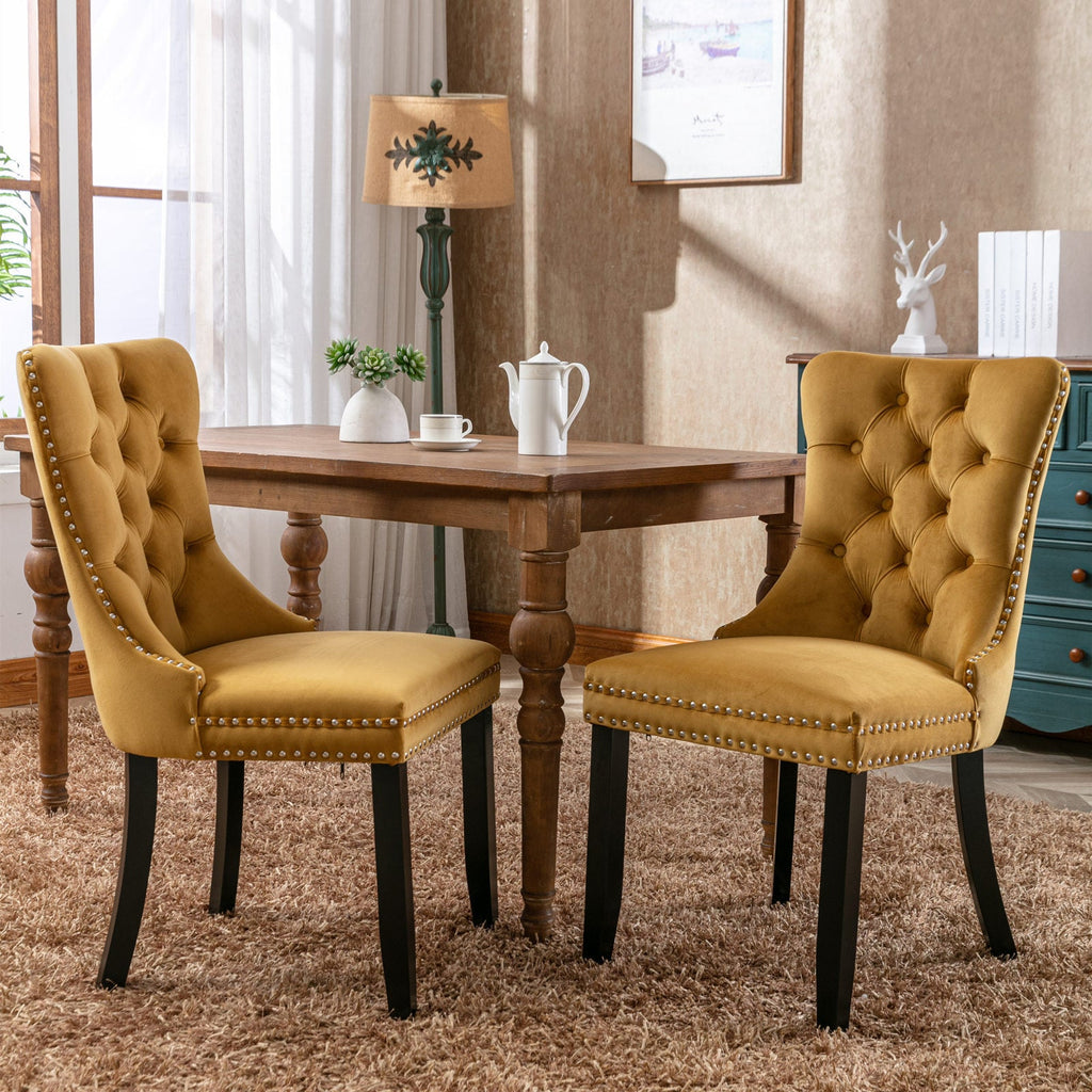 Modern High-end Tufted Solid Wood Velvet Dining Chair(Set of 2)