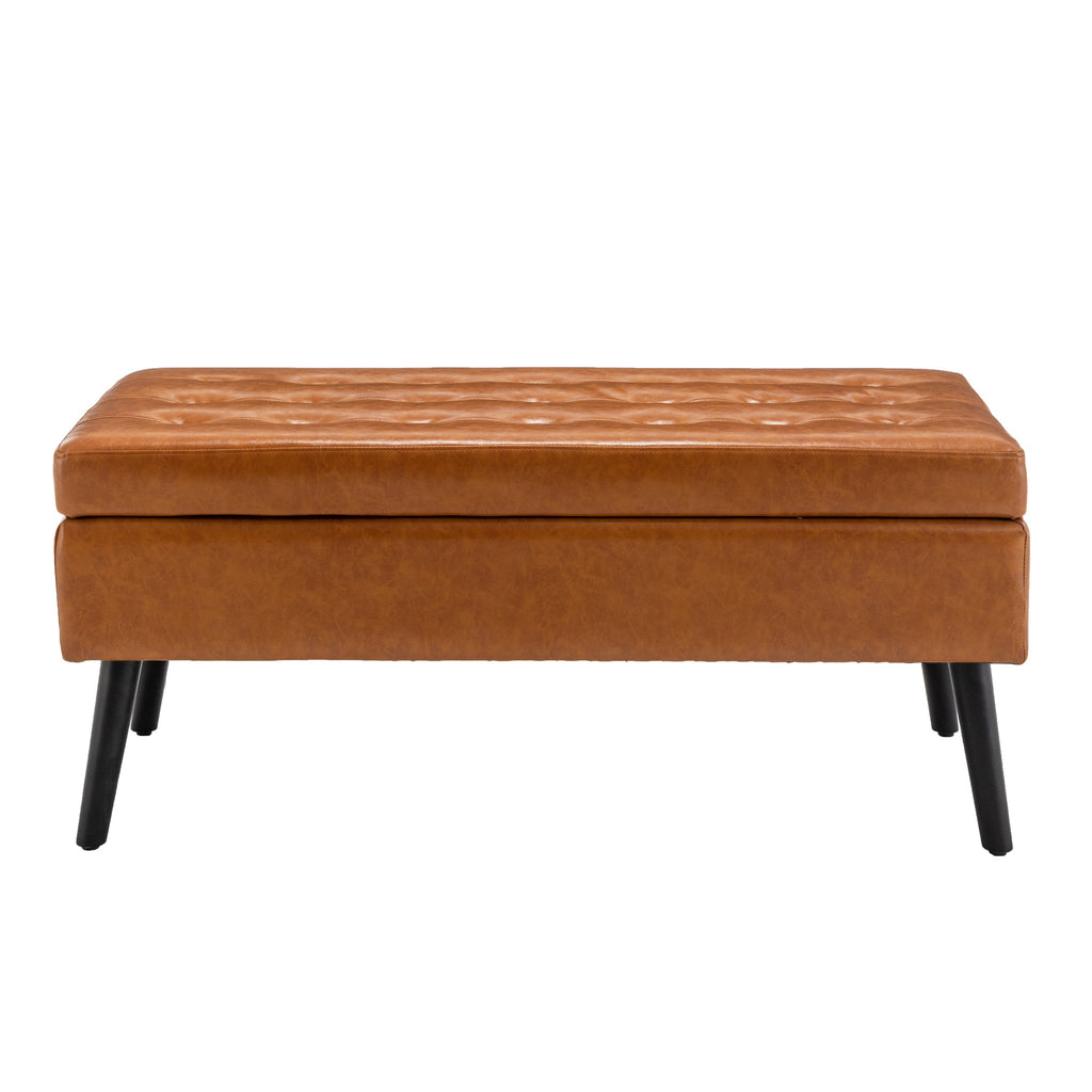 Brown PU Leather Storage Bench