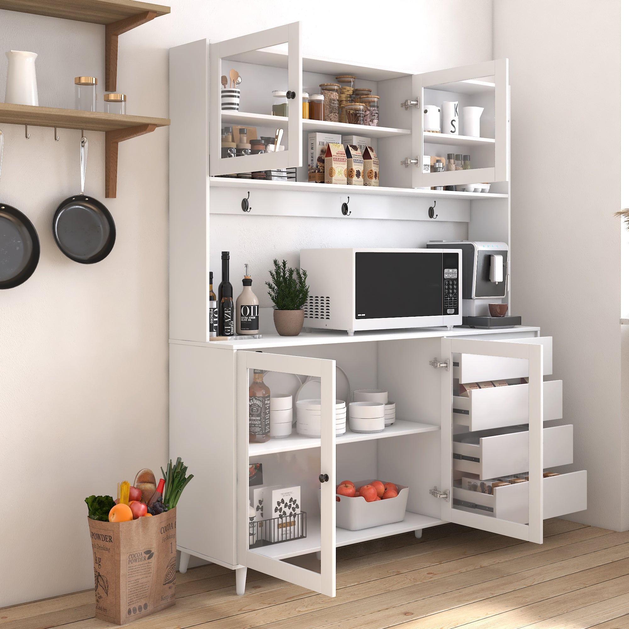63' W Large Kitchen Hutch Cabinet
