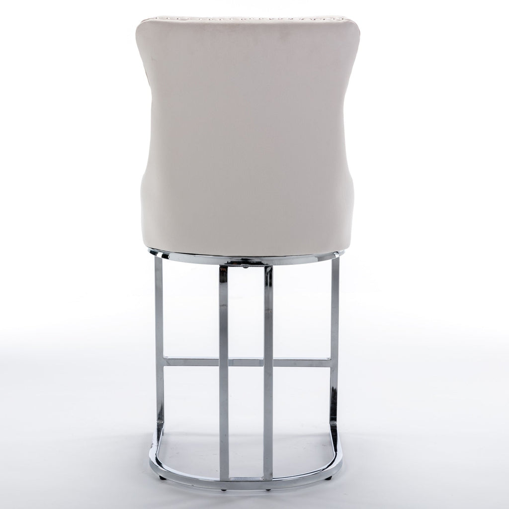 Luxury Elegant Nailhead Trim Tufted Velvet Bar Stools (Set of 2)