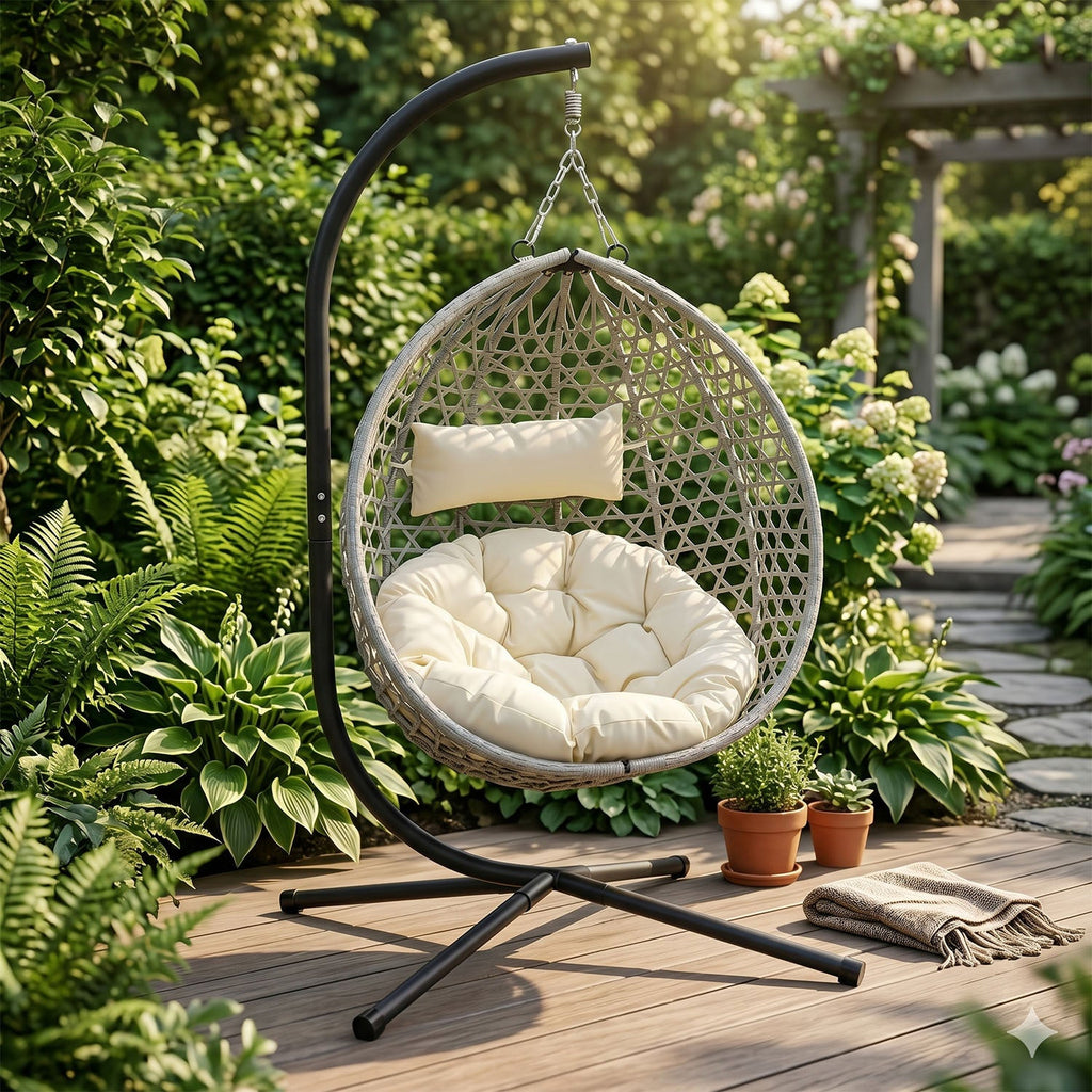Folding PE Rattan Hanging Egg Chair with Aluminum Steel Frame