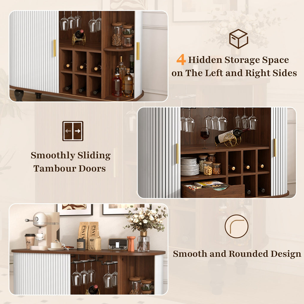 39" Fluted Liquor and Coffee Bar Cabinet with Wine Racks Glass Holders Storage