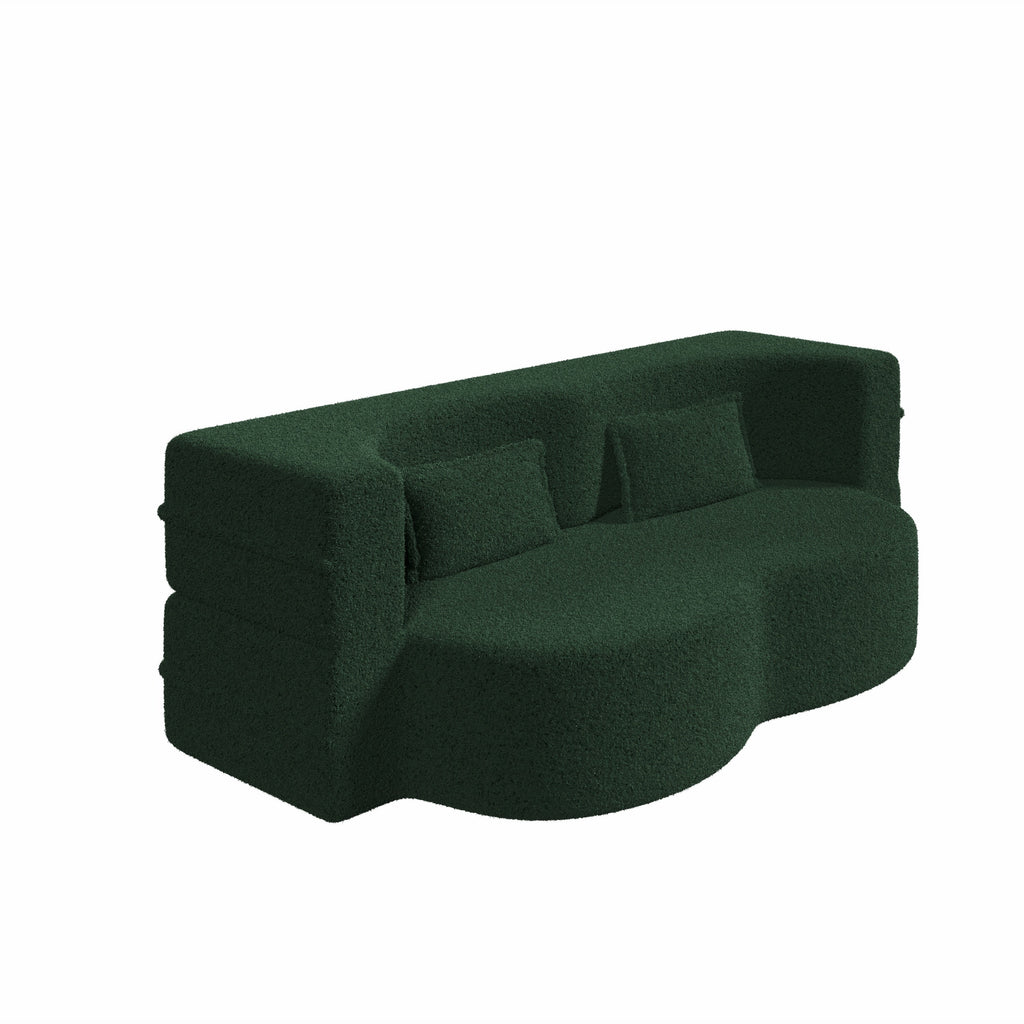 Modern Convertible Teddy Fabric Sofa with 2 Pillows