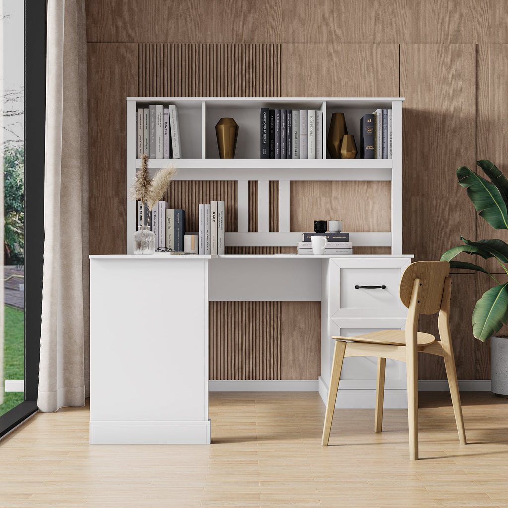 Space-Saving Home Office Computer Workstation with Storage Shelves