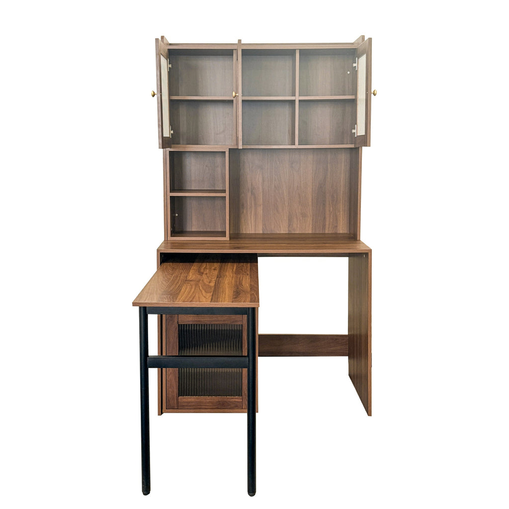 90 Degree Rotating Desktop Computer Desk with Glass Door for Home Office