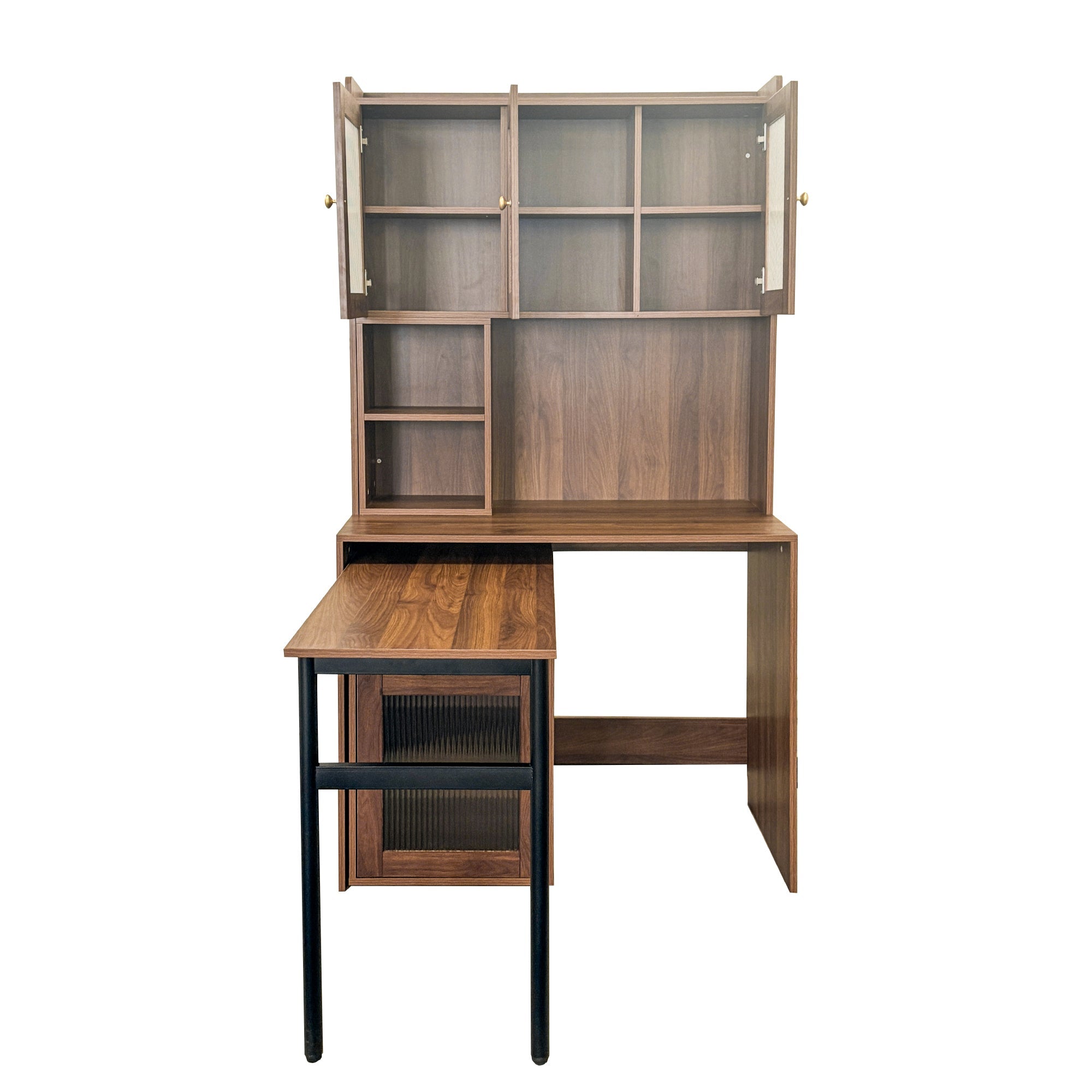 90 Degree Rotating Desktop Computer Desk with Glass Door for Home Office