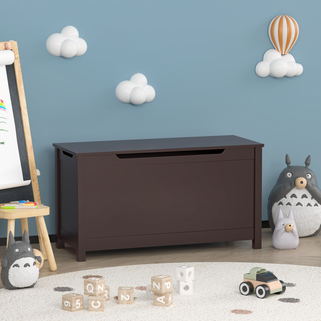 Kids Wooden Toy Box Storage with Safety Hinged Lid for Ages 2+