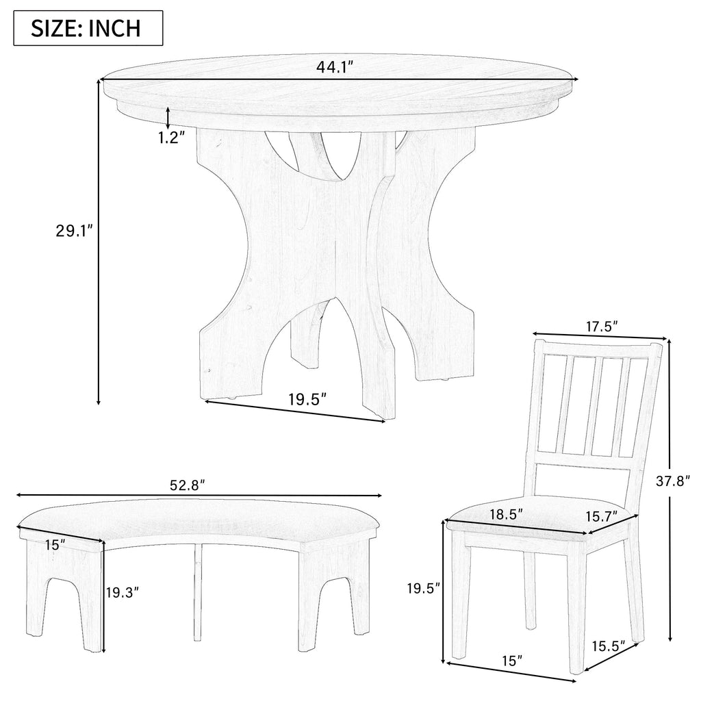 Rustic Charm Round Dining Set with 3 Upholstered Chairs