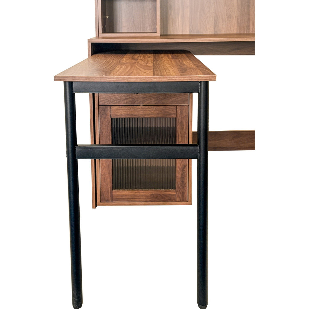 90 Degree Rotating Desktop Computer Desk with Glass Door for Home Office