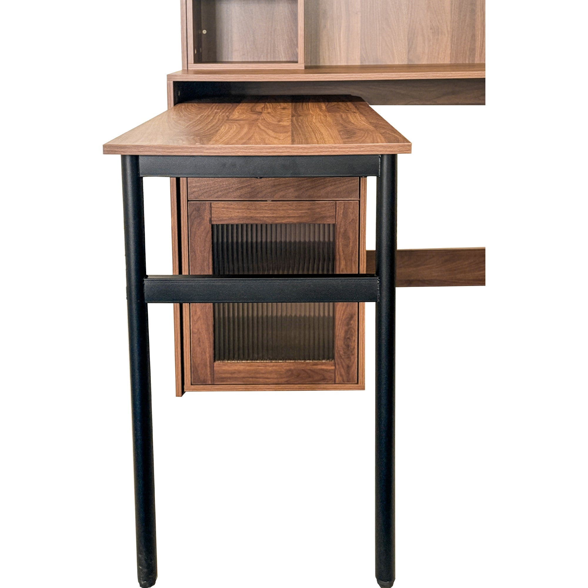 90 Degree Rotating Desktop Computer Desk with Glass Door for Home Office