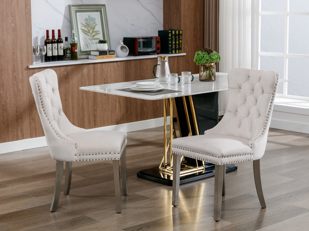Modern High-end Tufted Solid Wood Velvet Dining Chairs (Set of 2)