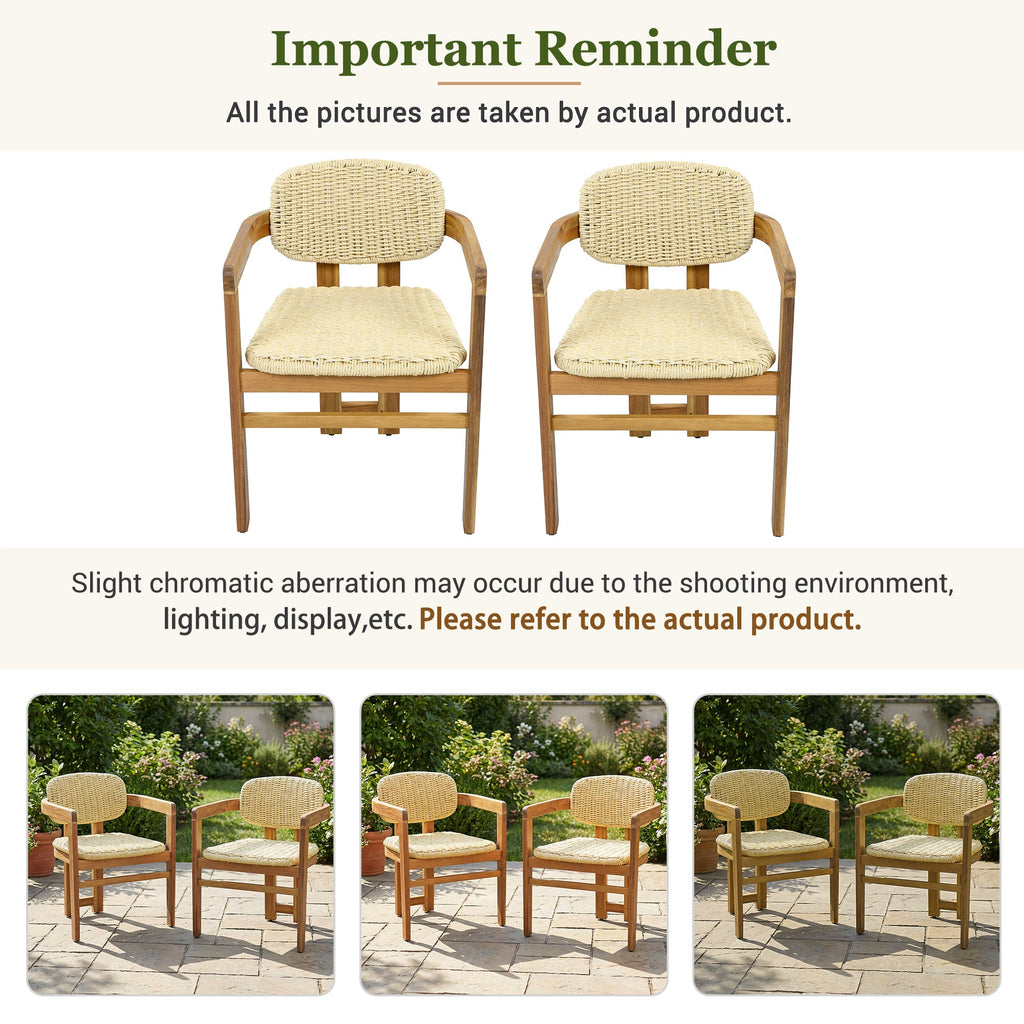2-seat Woven Outdoor Chairs, Comfy Patio Seating with Elegant Teak Finish