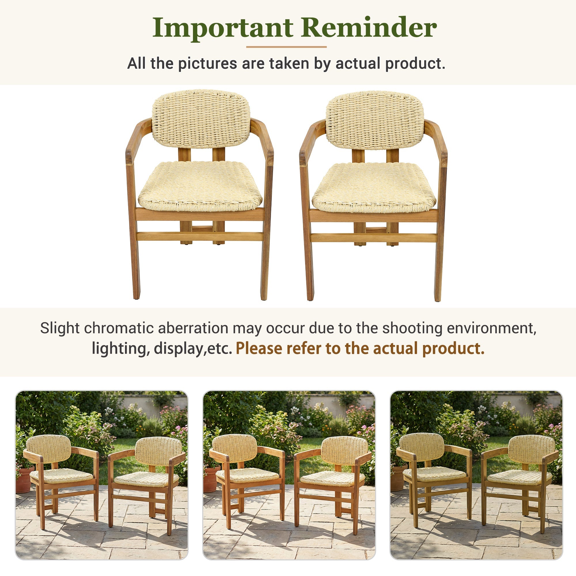 2-seat Woven Outdoor Chairs, Comfy Patio Seating with Elegant Teak Finish