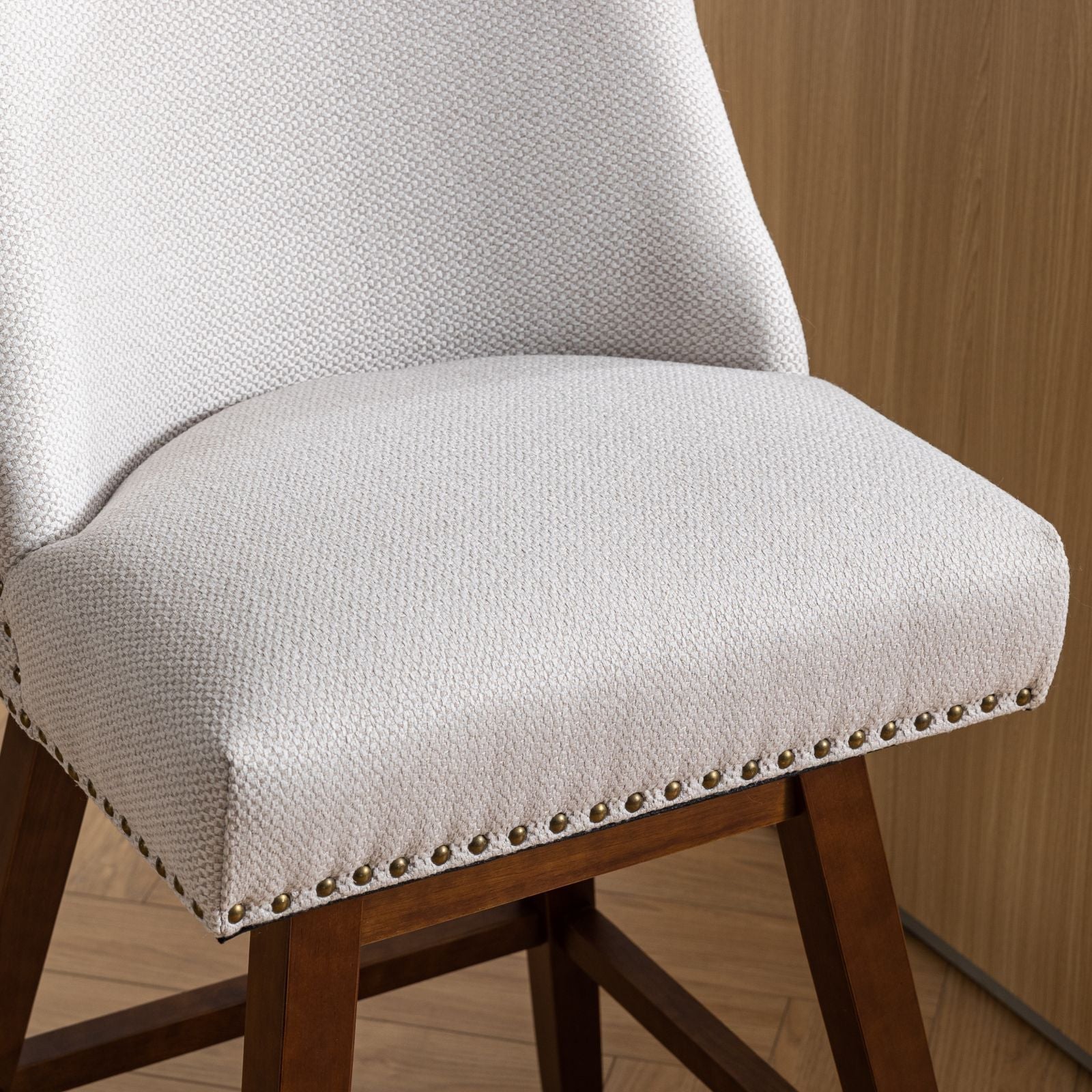 Upholstered Swivel Counter Height Bar Stools with Nailhead Trim (Set of 2)