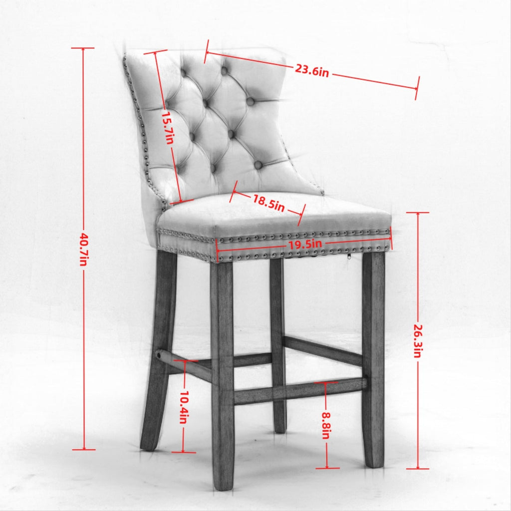 Contemporary Velvet Upholstered Barstools with Button Tufted Decoration (Set of 2)