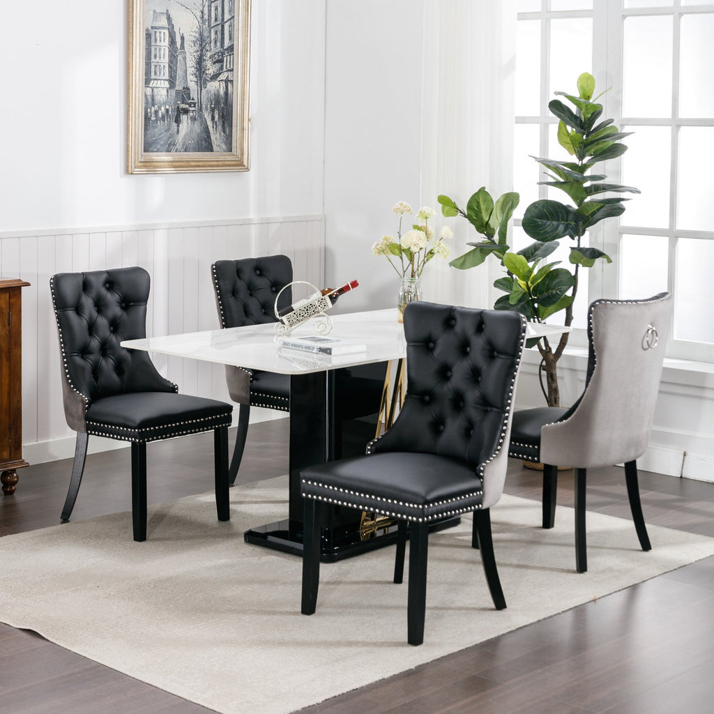 Tufted Solid Wood PU Upholstered Dining Chair with Wood Legs (Set of 2)