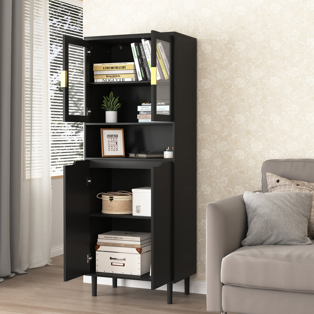 Tempered Glass Door Tall Storage Bookcase