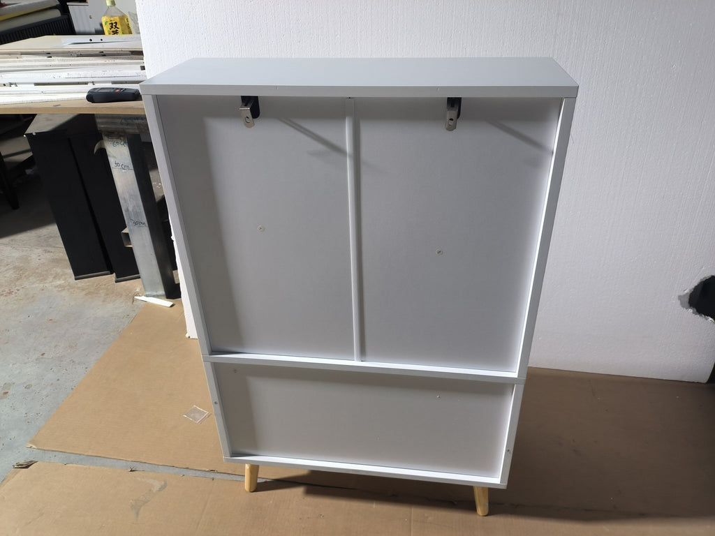 White Modern Wooden Toy Storage Cabinet with Natural Wood Legs