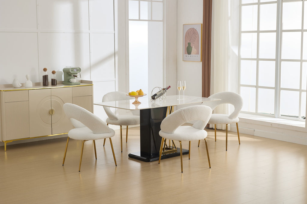 Velvet/Teddy Fabric Dining Chairs with Curved Backrest