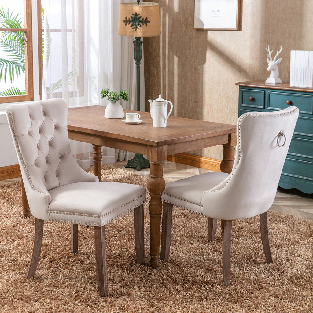 Modern High-end Tufted Solid Wood Velvet Dining Chair(Set of 2)